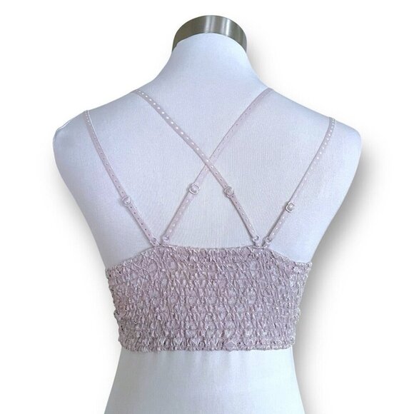 Altar'd State Lace Bralette Sz Small Taupe Stretch Strappy Longline Wireless Bra - Picture 6 of 8